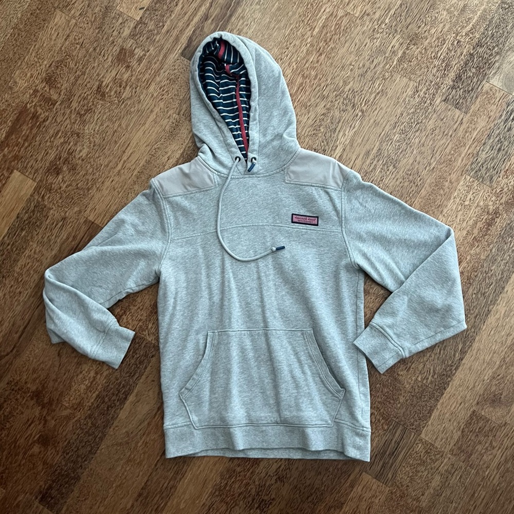 Vineyard Vines Striped Surfside Hoodie Gray Navy Mens Small Kangaroo Pocket EUC